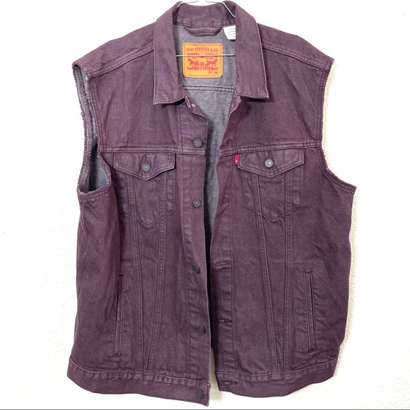 Men’s Levis Purple Denim Trucker Vest Raw Edge Sleeve Hems